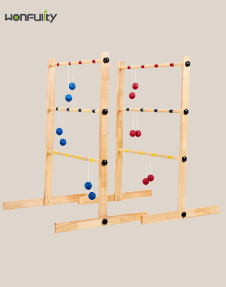 Wooden Ladder Toss Game Set with Two Targets, Six Bolas, and Carrying Bag