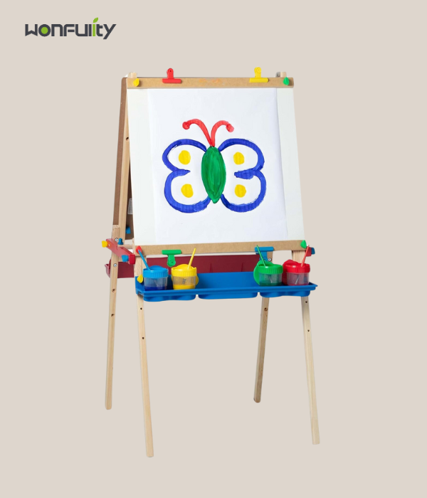 Children’s Art Easel with Dry-Erase Board, Chalkboard, and Paper Roll Holder - Multifunctional Design for Home and Educational Use