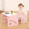 Montessori Weaning Tisch und Stuhl Set für Kleinkinder von 1-3 Jahren, höhenverstellbarer Tisch und Stuhl für Kleinkinder, Würfel Kindertisch Stuhl zum Lesen/Essen/Spielen, einfach zu montieren