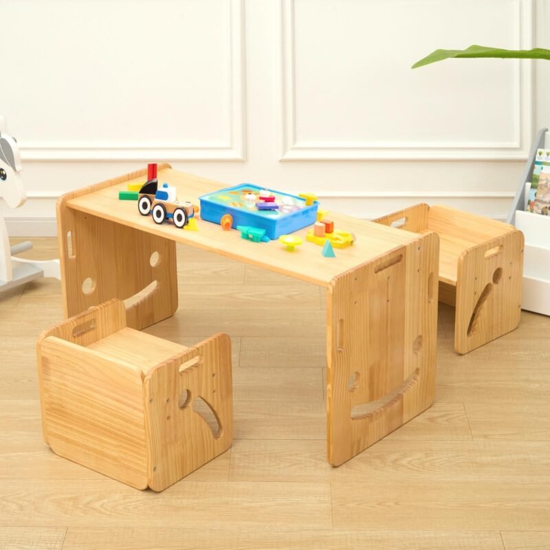 Montessori Weaning Tisch und Stuhl Set für Kleinkinder von 1-3 Jahren, höhenverstellbarer Tisch und Stuhl für Kleinkinder, Würfel Kindertisch Stuhl zum Lesen/Essen/Spielen, einfach zu montieren