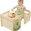 Montessori Weaning Tisch und Stuhl Set für Kleinkinder von 1-3 Jahren, höhenverstellbarer Tisch und Stuhl für Kleinkinder, Würfel Kindertisch Stuhl zum Lesen/Essen/Spielen, einfach zu montieren