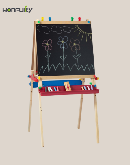 Multifunctional Children’s Art Easel with Dry-Erase and Chalkboard, Paper Roll Holder, FSC Certified