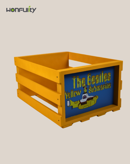 Wooden toy storage box for children, yellow decorative crate wooden crates